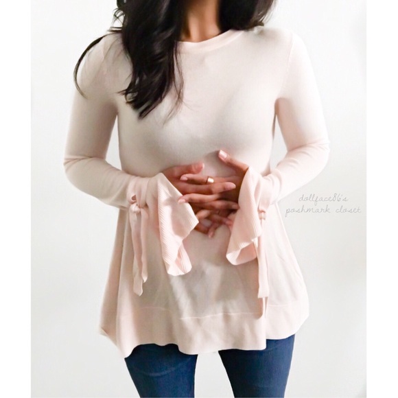 a new day Sweaters - NWT Pink Ribbon Tied Bell Sleeve Sweater